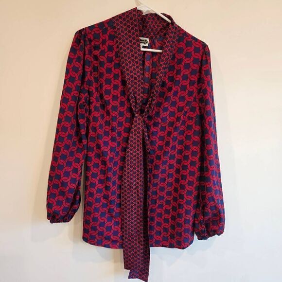 Mud Pie Navy Red Chain Belle Bow Tunic Blouse Top Size L (12-14) - Picture 6 of 6